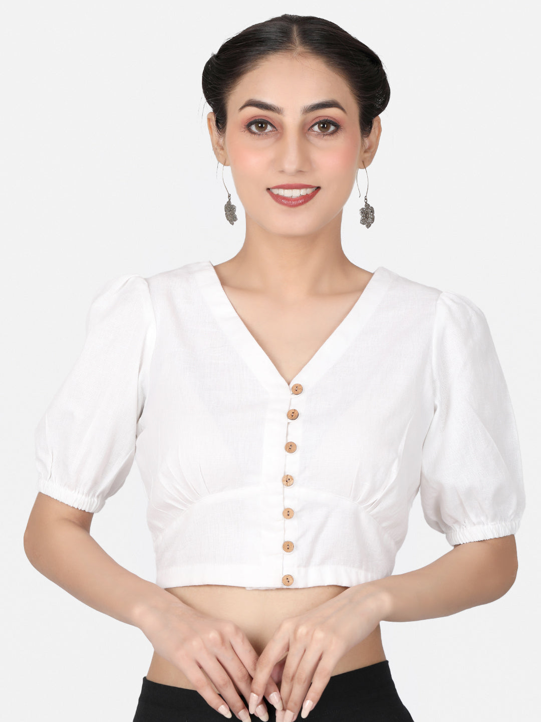 White solid Cotton Ready To Wear Saree Blouse