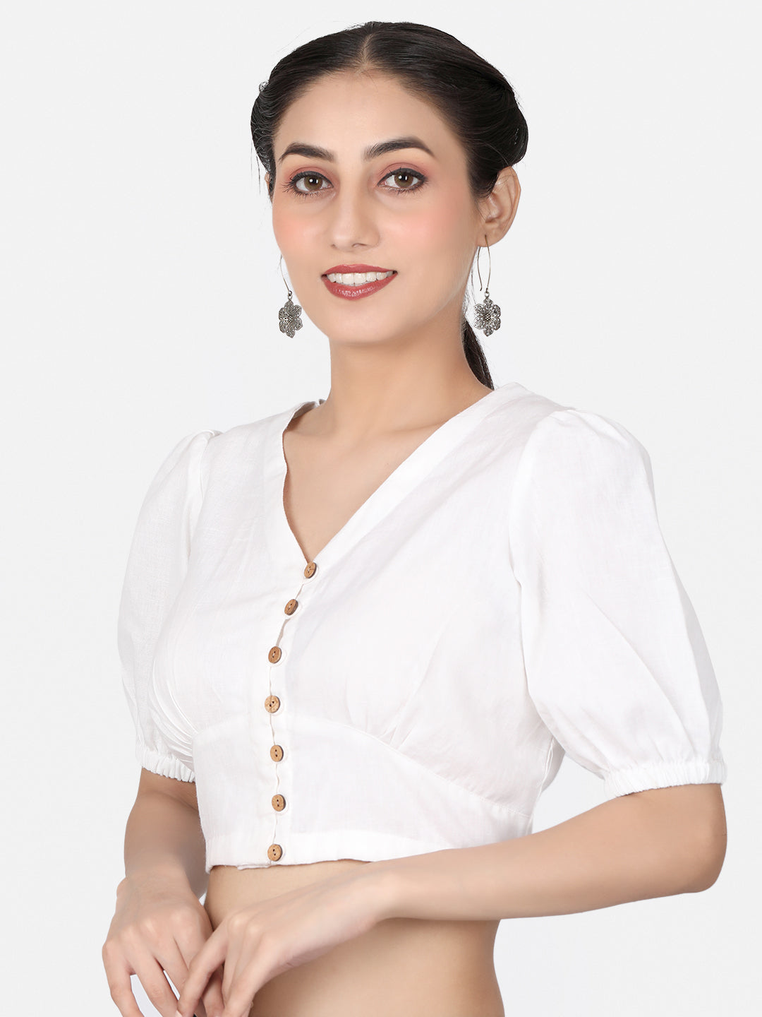 White solid Cotton Ready To Wear Saree Blouse