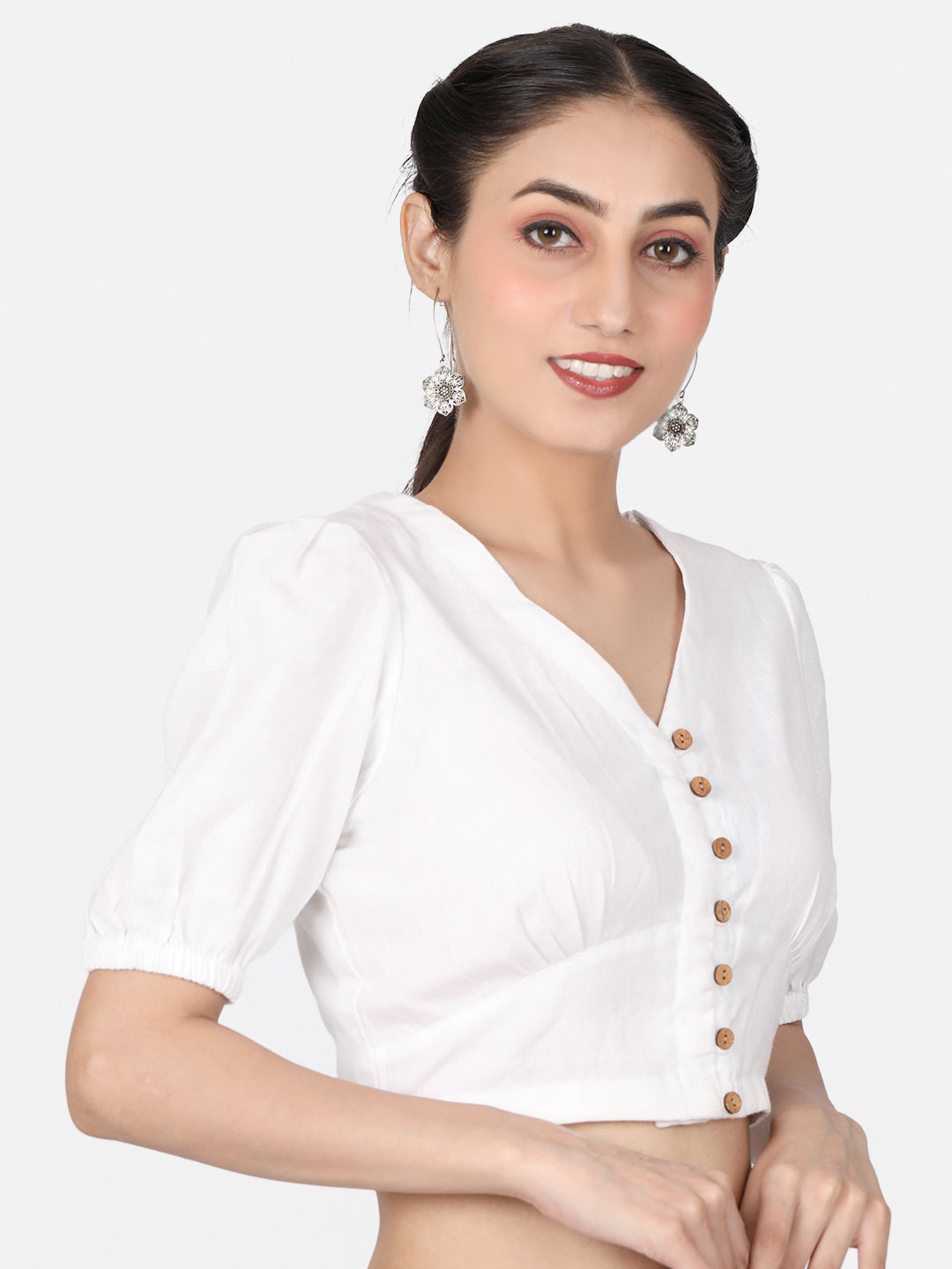 White solid Cotton Ready To Wear Saree Blouse
