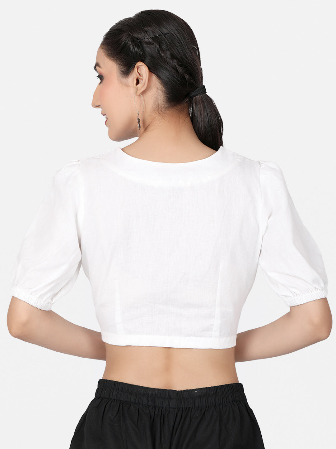 White solid Cotton Ready To Wear Saree Blouse