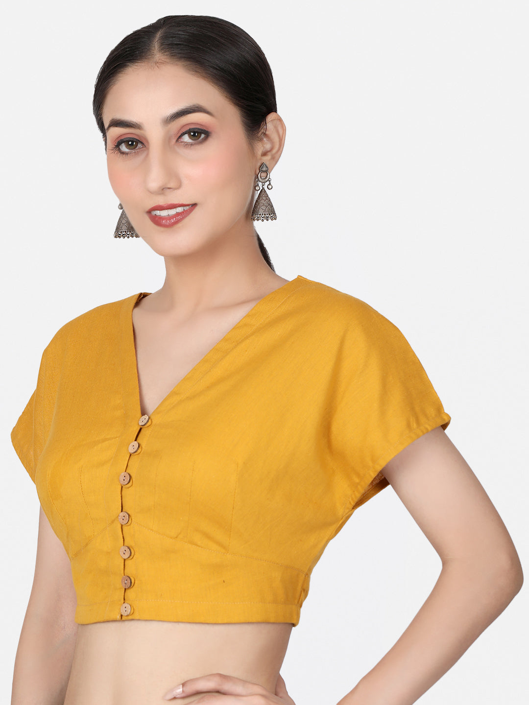 Mustard Solid Cotton Ready To Wear Saree Blouse