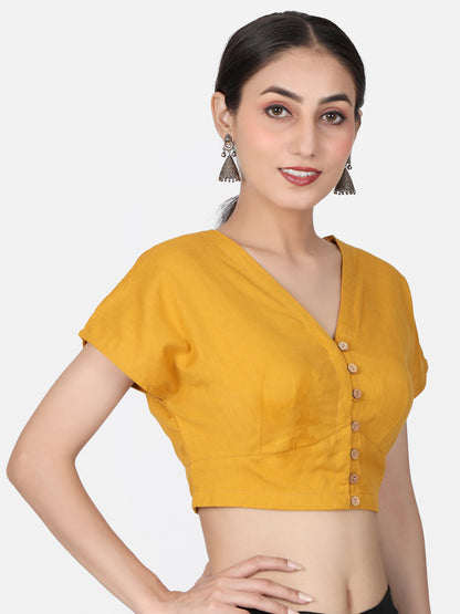 Mustard Solid Cotton Ready To Wear Saree Blouse