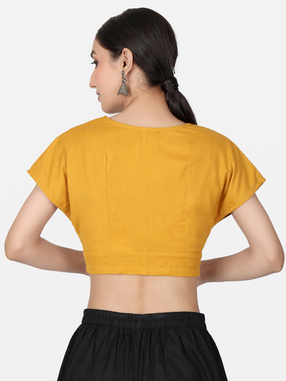Mustard Solid Cotton Ready To Wear Saree Blouse