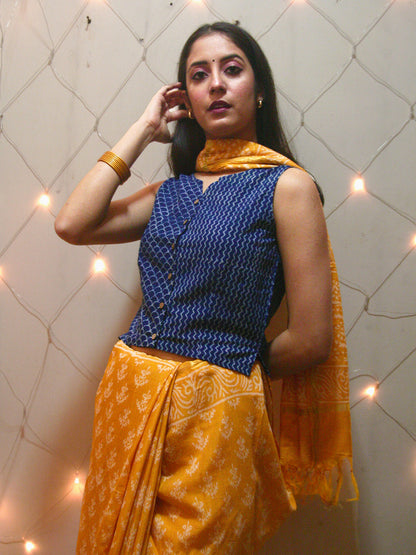 Chanderi Block Printed Natural Dyed Saree