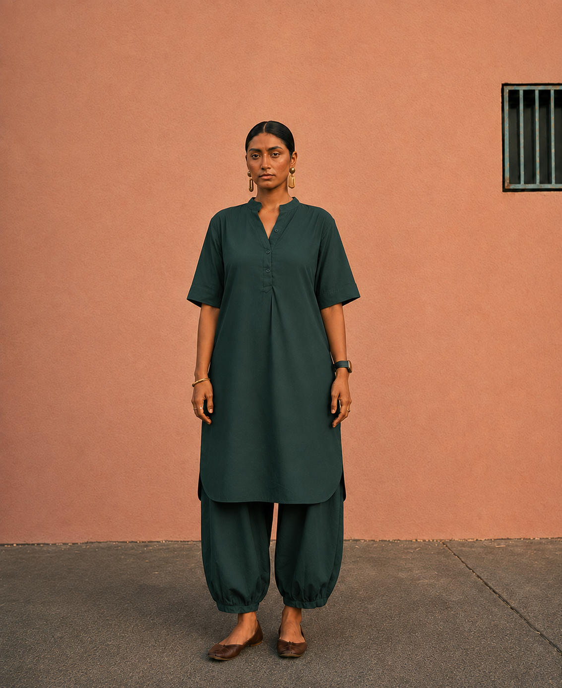 Bottle Green Mul Cotton Gauze Co-ord