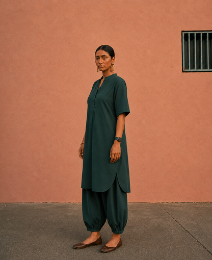 Bottle Green Mul Cotton Gauze Co-ord