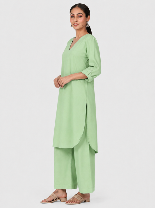 Pista Green Mul Cotton Gauze Co-ord Set