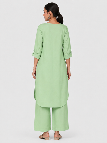 Pista Green Mul Cotton Gauze Co-ord Set