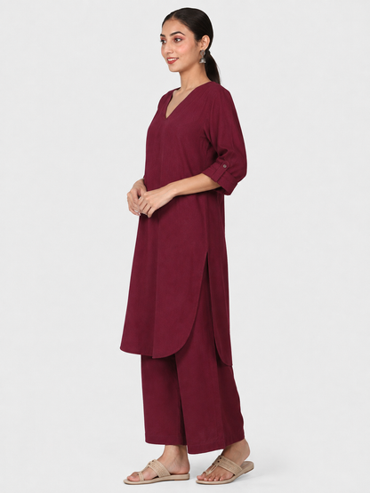 Burgundy Mul Cotton Gauze Co-ord Set