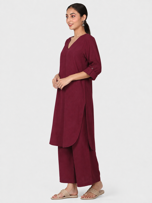 Burgundy Mul Cotton Gauze Co-ord Set