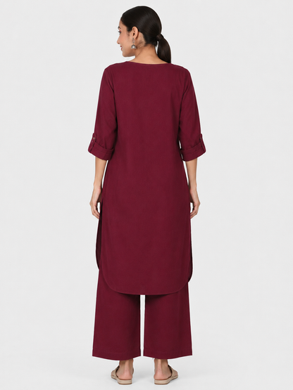 Burgundy Mul Cotton Gauze Co-ord Set