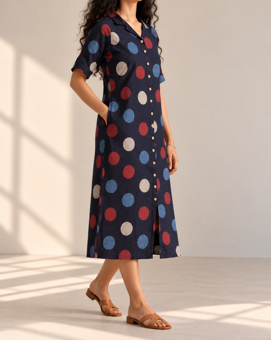Lead Black Polka Dot Button-Down Midi Dress