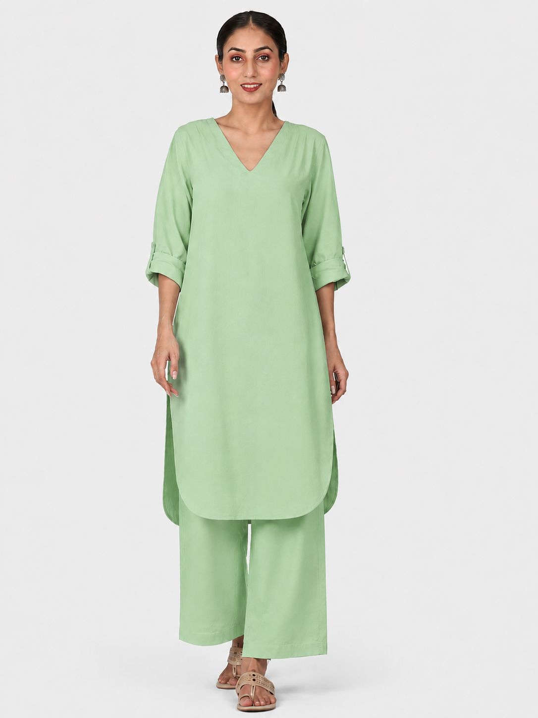 Pista Green Mul Cotton Gauze Co-ord Set