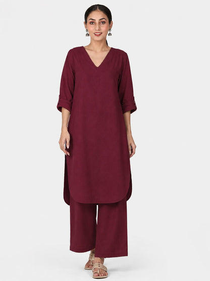 Burgundy Mul Cotton Gauze Co-ord Set