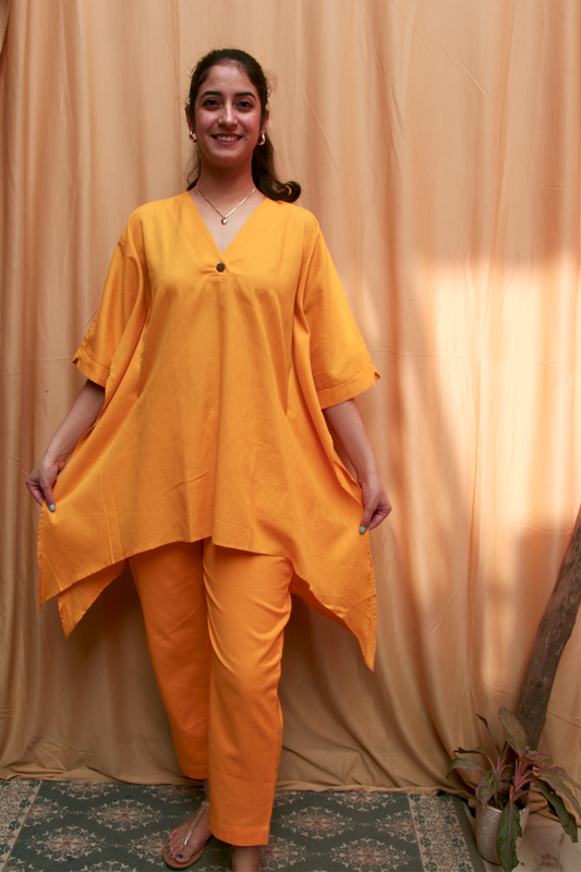 Solid-Colored Kaftan-inspired Cotton Tunic Set