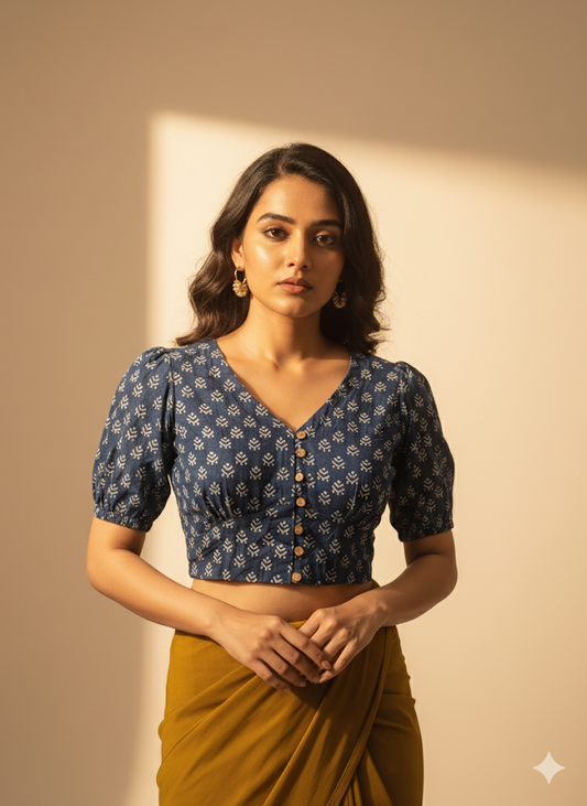 Indigo Block Printed Blouse